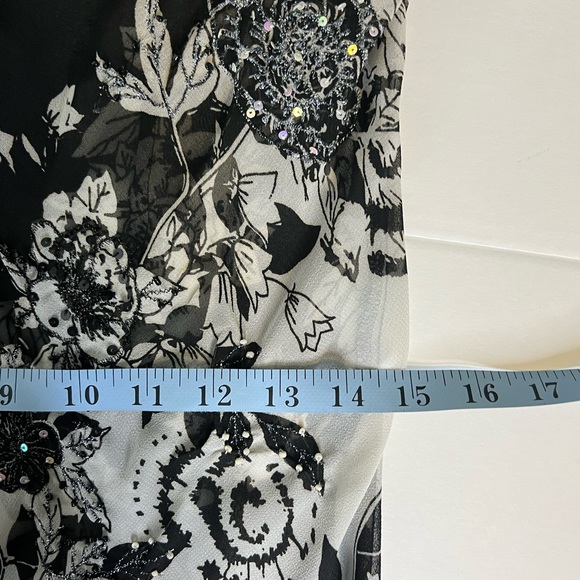 Vintage Sheer Asymmetrical Hem Black and White Beaded Midi Dress Size Medium - Picture 11 of 12